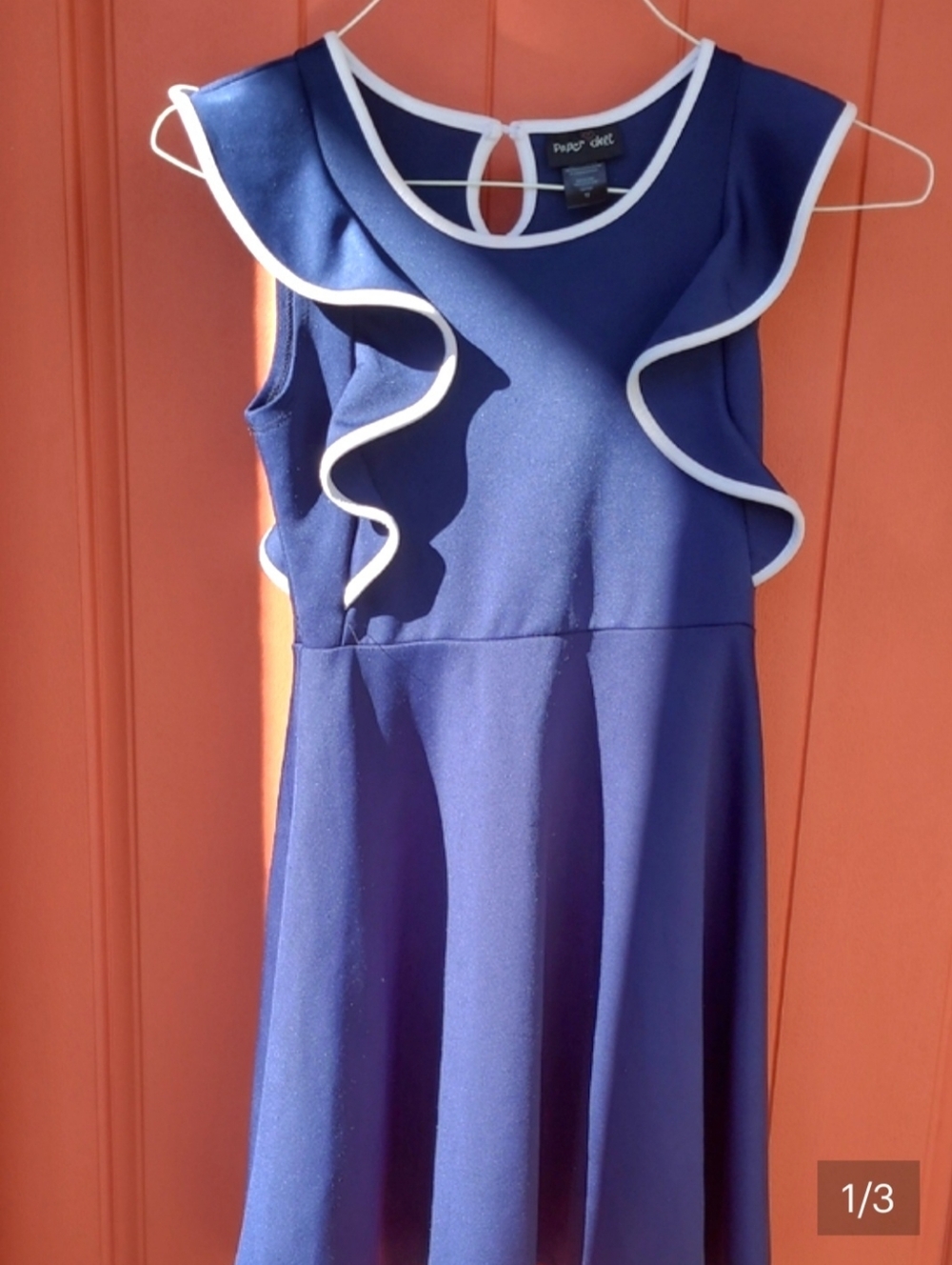 Paper Doll Navy Ruffle Trim Dress with White Piping Sz 12